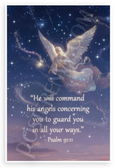 Psalm 91:11 "He Will Command His Angels" Guardian Angel Inspirational 12x18 US Made Poster