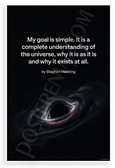 Stephen Hawking "My Goal Is Simple Understanding of Universe" Inspirational 12x18 US Made Poster