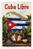 Cuba Libre Cuban Flag Rum Bottles Tobacco Leaves Vintage 12x18 US Made Poster