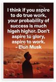 Elon Musk "Aspire to Work Not Glory" Inspirational 12x18 US Made Poster