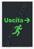 Uscita Emergency Exit Sign Running Figure Arrow 12x18 US Made Poster