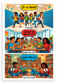 Spanish Verbs Daily Routines Ir Comer Leer Educational 12x18 US Made Poster