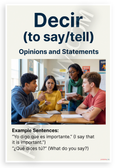 Decir Spanish Verb Opinions Statements Educational 12x18 US Made Poster