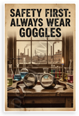 Safety First Always Wear Goggles Vintage Lab Safety 12x18 US Made Poster