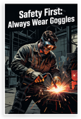 Safety First Always Wear Goggles Welding Worker Safety 12x18 US Made Poster