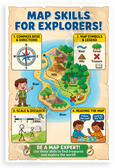 Map Skills for Explorers Compass Rose Symbols Scale Reading Educational 12x18 US Made Poster