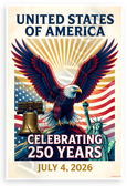 United States 250th Anniversary Bald Eagle Liberty Bell Statue of Liberty Patriotic 12x18 US Made Poster