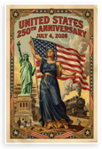 United States 250th Anniversary July 4 2026 Vintage Patriotic 12x18 US Made Poster