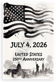 USA 250th Anniversary July 4 2026 Ink Wash Patriotic 12x18 US Made Poster