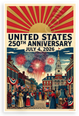 United States 250th Anniversary July 4 2026 Woodblock Print 12x18 US Made Poster