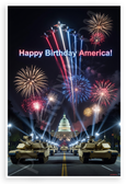 Happy Birthday America Fireworks Tanks Jets Patriotic 12x18 US Made Poster