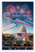 Happy Birthday America Fireworks Jets Tanks Capitol Patriotic 12x18 US Made Poster