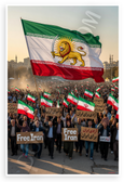 Free Iran Lion and Sun Flag Protest Crowd 12x18 US Made Poster