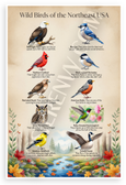 Wild Birds of the Northeast USA Educational 12x18 US Made Poster
