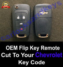 One New OEM 4 Button Remote Flip Key For A 2016-2021 Chevrolet Impala Cut To Your Key Code. A Working Key! 