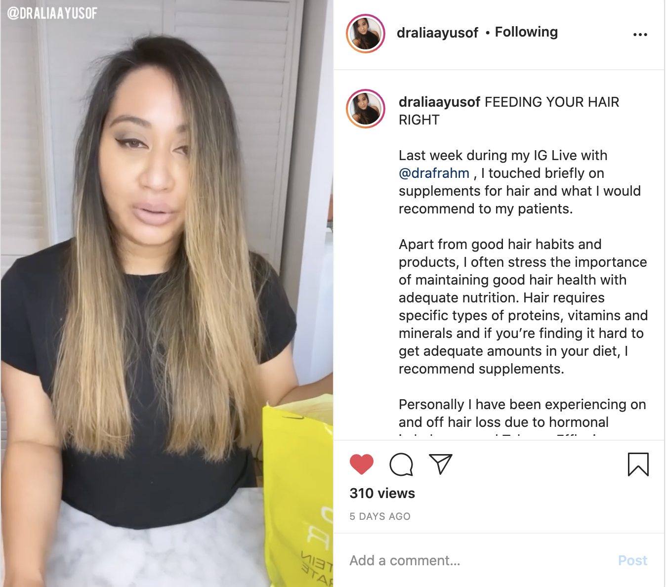 Recent Review by Dr Alia Yusof of Help Hair Shake from Perth Australia.  