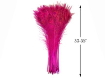 100 Pieces - 30-35" Hot Pink Bleached & Dyed Peacock Tail Eye Wholesale Feathers (Bulk) 