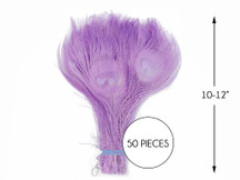 50 Pieces - Lavender Bleached & Dyed Peacock Tail Eye Wholesale Feathers (Bulk)