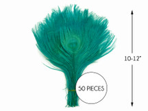 50 Pieces – Peacock Green Bleached & Dyed Peacock Tail Eye Wholesale Feathers (Bulk) 10-12” Long 