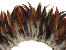4 Inch Strip - 4-6" Natural Furnace Red Badger Strung Chinese Rooster Saddle Feathers