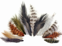 Brown Grizzly Rooster Chickabou Fluff Mini Feathers 1 Dozen 