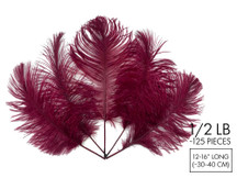 1/2 Lb - 12-16" Burgundy Ostrich Tail Wholesale Fancy Feathers (Bulk)