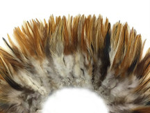 4 Inch Strip - 4-6" Natural Red Mix Strung Chinese Rooster Saddle Feathers
