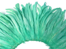 2.5  Inch Strip -  Mint Green Strung Natural Bleach & Dyed Coque Tails Feathers