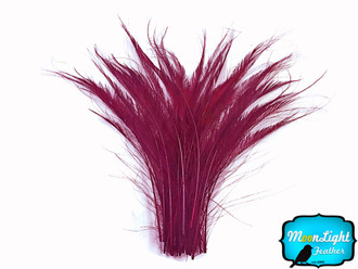 5 Pieces - Burgundy Bleached Peacock Swords Cut Feathers