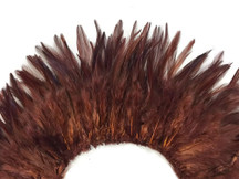 4 Inch Strip - Dyed Brown Strung Chinese Rooster Saddle Feathers
