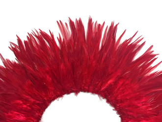 4 Inch Strip - Red Strung Chinese Rooster Saddle Feathers