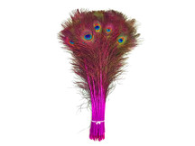 Hot Pink Dyed Over Natural Peacock Tail Eye Wholesale Feathers (Bulk)