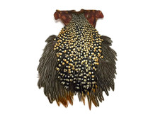 1 Piece - Grade A Natural Gold Jungle Cock Cape Complete Skin Pelt With Feather (bulk)