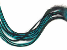 6 Pieces - Xl Blue Badger Thick Rooster Hair Extension Feathers