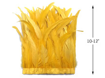 1 Yard - 10-12" Golden Yellow Bleach Coque Tails Long Feather Trim (Bulk)
