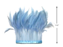 1 Yard - Light Blue Stripped Rooster Neck Hackle Eyelash Wholesale Feather Trim (Bulk)