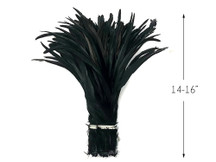 1/2 Yard - 14-16" Black Strung Natural Bleached & Dyed Rooster Coque Tail Wholesale Feathers (Bulk)