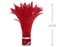 1/2 Yard -  14-16" Red Strung Natural Bleach & Dyed Rooster Coque Tail Wholesale Feathers (Bulk)