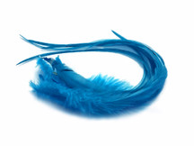 6 Pieces - Solid Turquoise Blue Thick Long Rooster Hair Extension Feathers