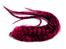 6 Pieces - Claret Thick Long Grizzly Rooster Hair Extension Feathers