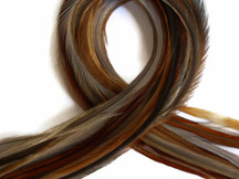10 Pieces - Dark Honey Ginger Thin Long Rooster Hair Extension Feathers