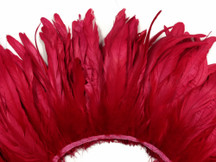 2.5  Inch Strip -  Red Strung Natural Bleach & Dyed Coque Tails Feathers