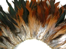 4 Inch Strip - 5-7" Natural Brown Bronze Strung Rooster Schlappen Feathers