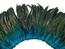 2.5  Inch Strip -  Turquoise Half Bronze Natural Dyed Coque Tail Strung Feathers