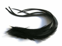 6 Pieces - Solid Black Thick Long Rooster Hair Extension Feathers