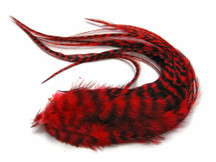 6 Pieces - Red Thick Long Grizzly Rooster Hair Extension Feathers
