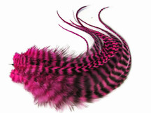 6 Pieces - Hot Pink Thick Long Grizzly Rooster Hair Extension Feathers