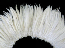 4 Inch Strip - Natural White Strung Rooster Neck Hackle Feathers