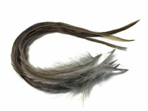 6 Pieces - Solid Dark Dun Thick Long Rooster Hair Extension Feathers