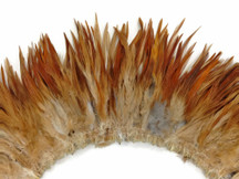4 Inch Strip - 4-6" Natural Red Strung Chinese Rooster Saddle Feathers